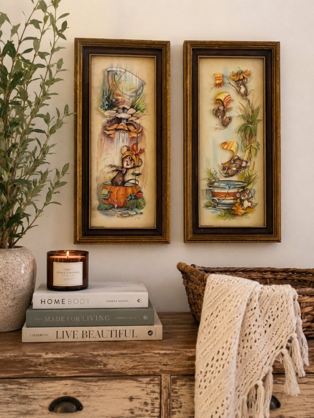 Vintage 1982 Coby 3D Shadow Box Mouse Wall Art Set Retro Nursery Decor